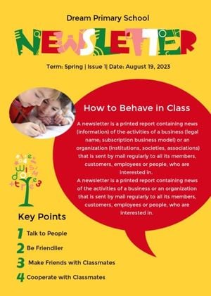 school, dream school, primary school, Yellow News Letter Newsletter Template