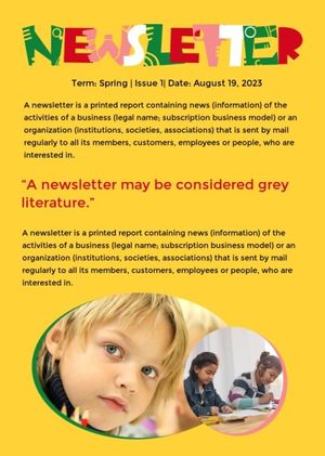 school, dream school, primary school, Yellow News Letter Newsletter Template