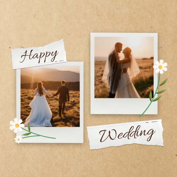 Beigefarbene Papierhintergrund-Hochzeitscollage