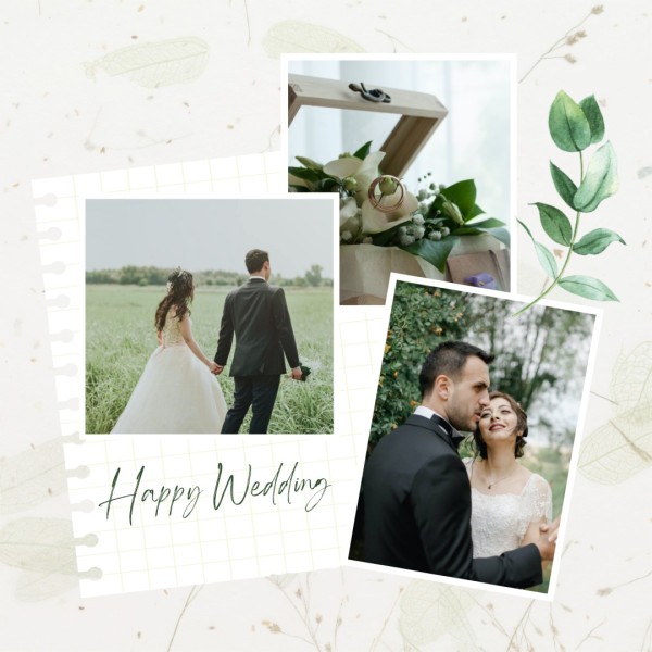 Grüne Aquarellhintergrund-Hochzeitscollage