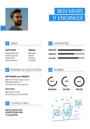 programmer, cv, job, White Simple IT Engineer Resume Template