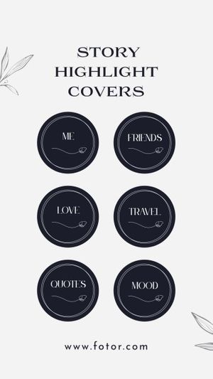 instagram story, circle frame, flower, Black Minimal Line Art Instagram Highlight Cover Template