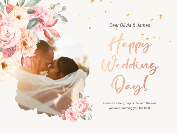 White And Pink Floral Happy Wedding Day