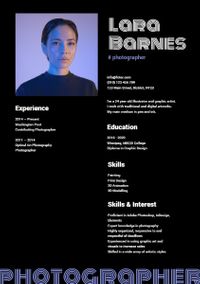 photography, job hunting, art, Photographer CV Resume Template