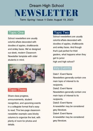high shcool, dream school, study, School Newsletter Template