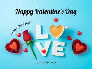 greeting, celebration, love, Blue Simple Happy Valentine's Day  Card Template