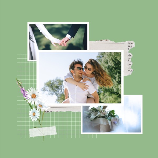 Collage di scrapbook vintage floreali verdi