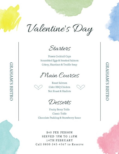 Thực đơn bán đồ ăn Valentine đơn giản
