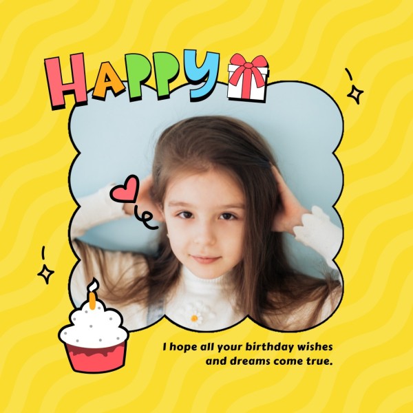 Yellow Illustration Joyful Happy Birthday