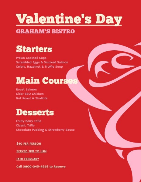 Thực đơn giảm giá đặc biệt của Red Valentine Food