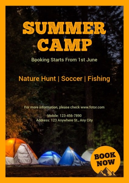 Yellow And Black Retro Summer Camp Advertising