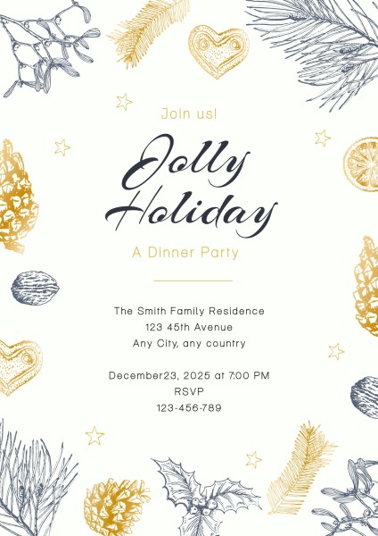 Beige Floral Holiday Party คําเชิญ