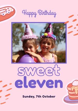 happy birthday, greeting, celebration, Pink Illustration Cute Girl's Birthday Poster Template