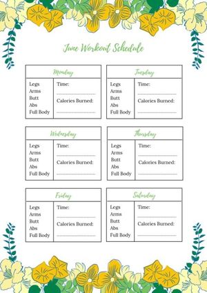 weekly, life planner, flowers, White June Workout Schedule Planner Template