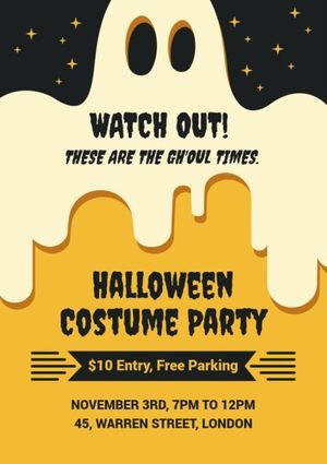 drinks, bar, holiday, Yellow Halloween Costume Party Flyer Template
