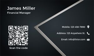 company, minimalist, simple, Dark Black Modern Financial Manager QR Code Business Card Template