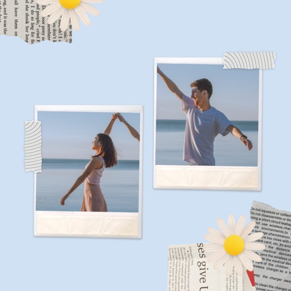 Collage di scrapbook floreali blu