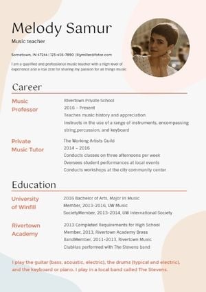 job hunting, musician, cv, Light Orange Music Teacher Resume Template